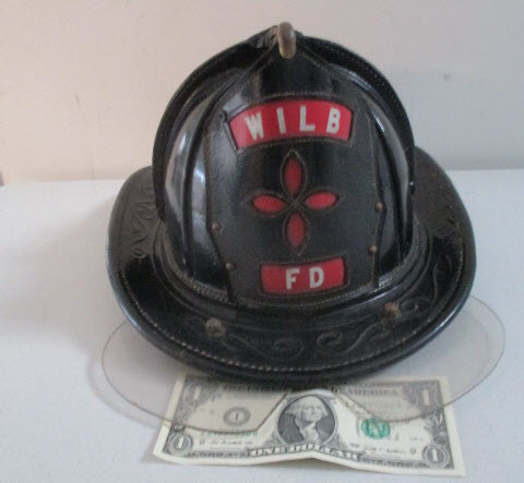 Antique Wilbraham Fire Department helmet, leather - sold at auction from Wilbraham, MA collection
