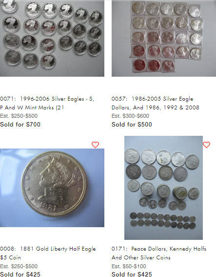 Silver coins sold in our October 2020 online auction from an Orange, MA estate