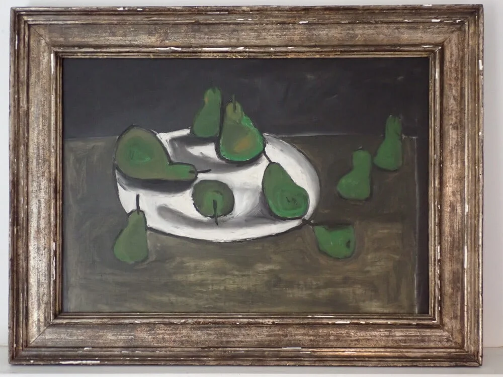 William Scott Nine Pears On A White Plate C. 1956 Oil On Canvas - sold for $117,500 at auction from Boston estate