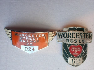 Worcester Street Railway Co. Hat Badge, #224 Worcester Bus - sold at auction for $200