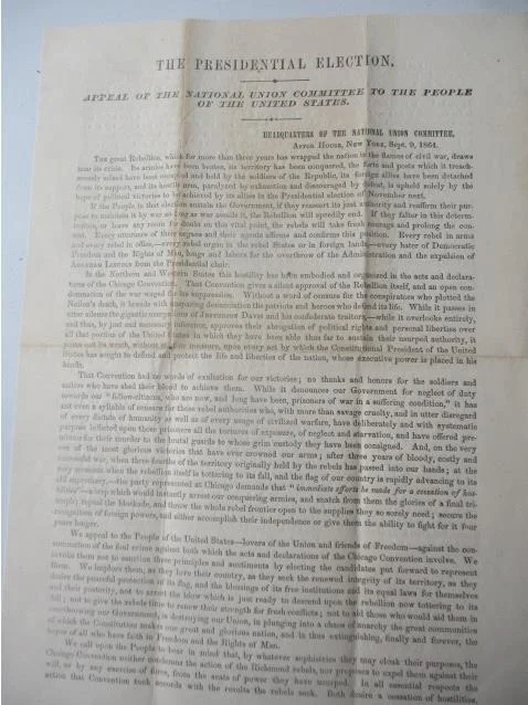 1864 - Presidential Election Broadside - sold at auction for $160