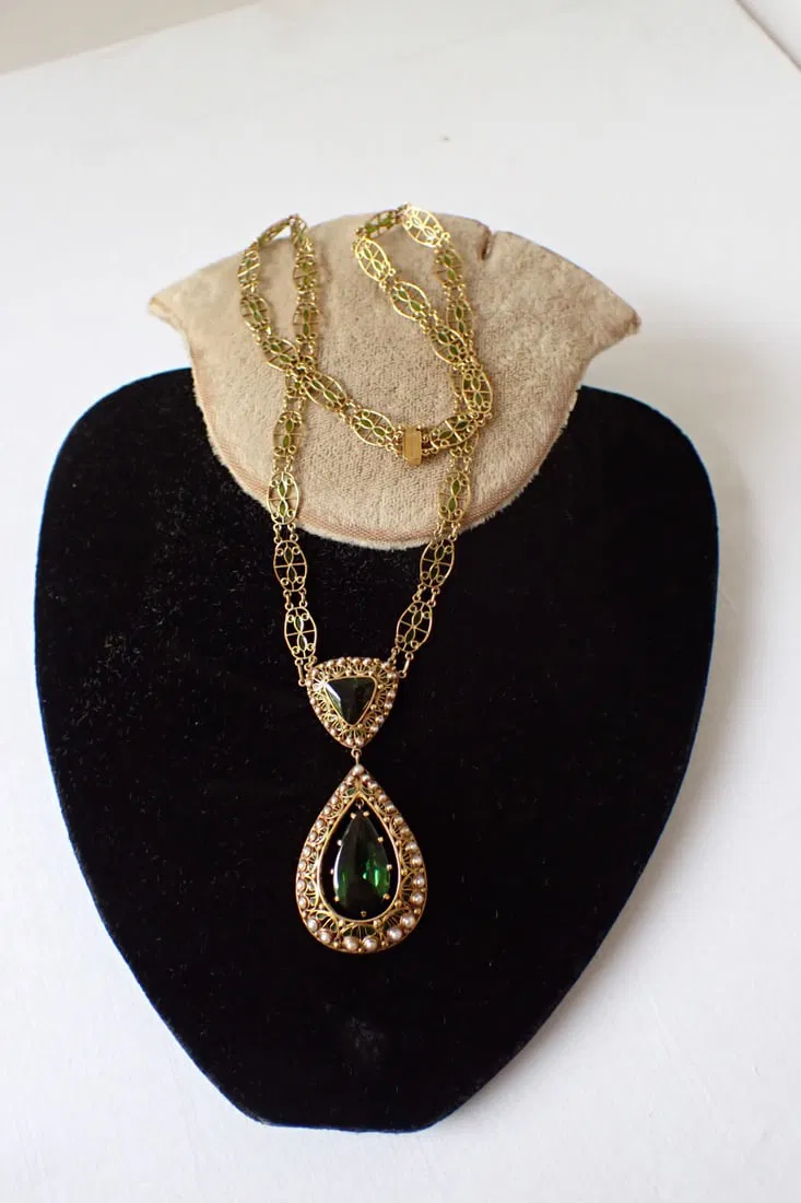 18K Gold Tiffany & Co. Necklace with Green Tourmaline Stones - sold for $27,600 at auction