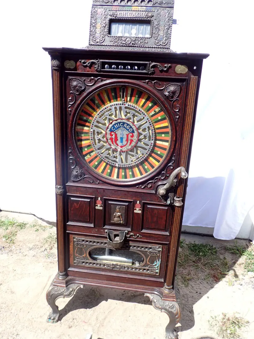 Dewey & Chicago Mills 5 Cent Dewey Upright Slot Machine, 66" High - sold for $18,000 at auction