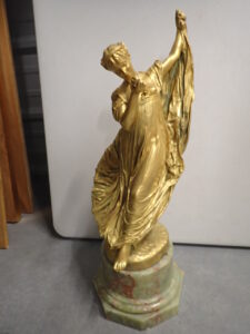 J. L. Gerome, Gold Leaf on Bronze Statue of Woman, with Green Alabaster Base, Sold at Auction for $6,300 in October 2024
