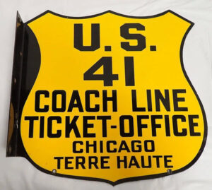 "U.S. 41 Coach Line" Flanged Ticket Office Sign - sold at auction for $3500 by Central Mass Auctions