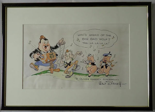 Walt Disney Drawing for Oliver Hardy 1930's Illustration - sold at auction for $4250 by Central Mass Auctions