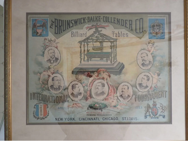 Brunswick Balke Collender Co. Billiards Table International Tournament Poster, sold at auction for $4,500